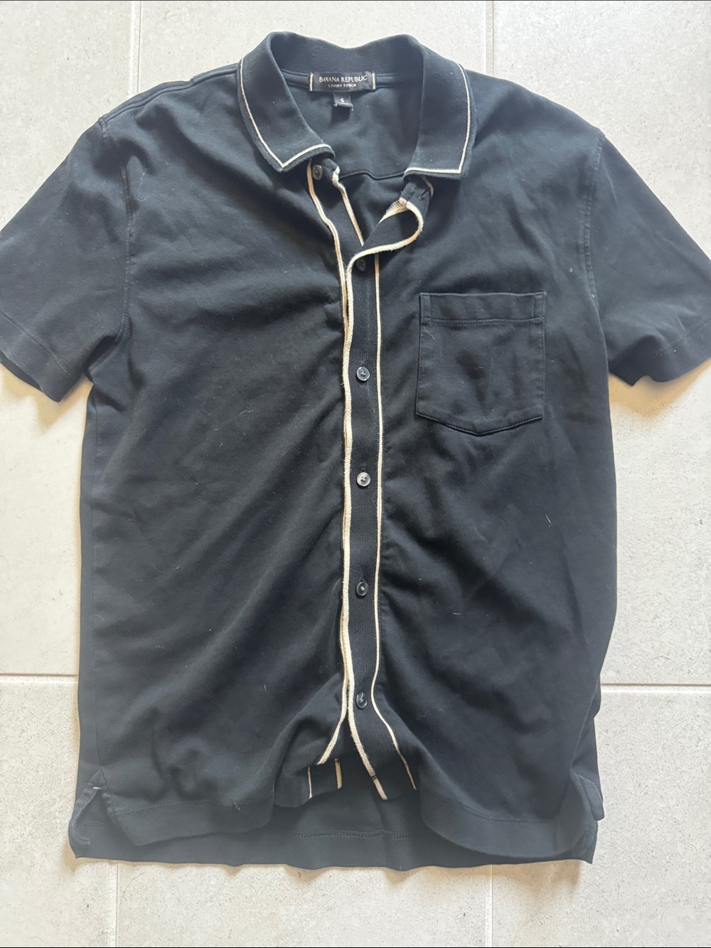 Banana Republic Black Polo Shirt with Cream Contrast Trim